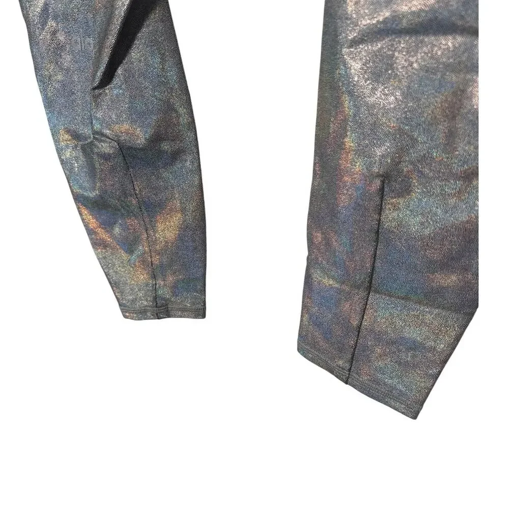 Alo Yoga Silver Metallic Holographic Leggings Athleisure Shimmer‎ Size M
